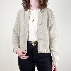 Vintage French Knit Cardigan Sweater Oversized Crop Old Money Luxe Quiet Luxury